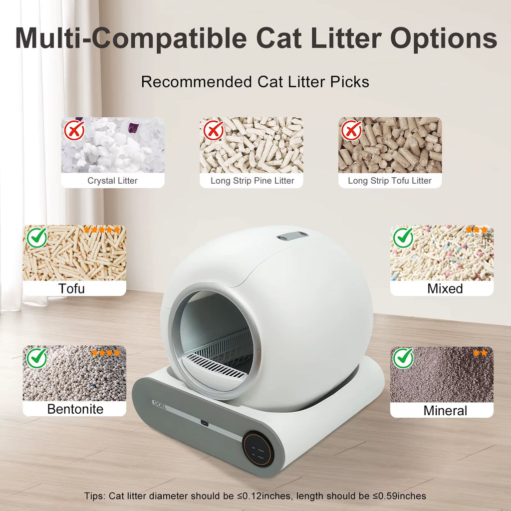 Self Cleaning Cat Litter Box 65L Automatic Cat Litter Box W/ Trash Bag & Litter Mat Smart Cat Toilet App Control 2.4G Wifi
