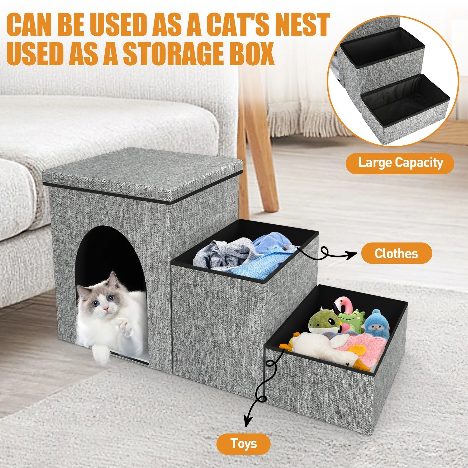 3-Step Pet Stairs with Storage Boxes