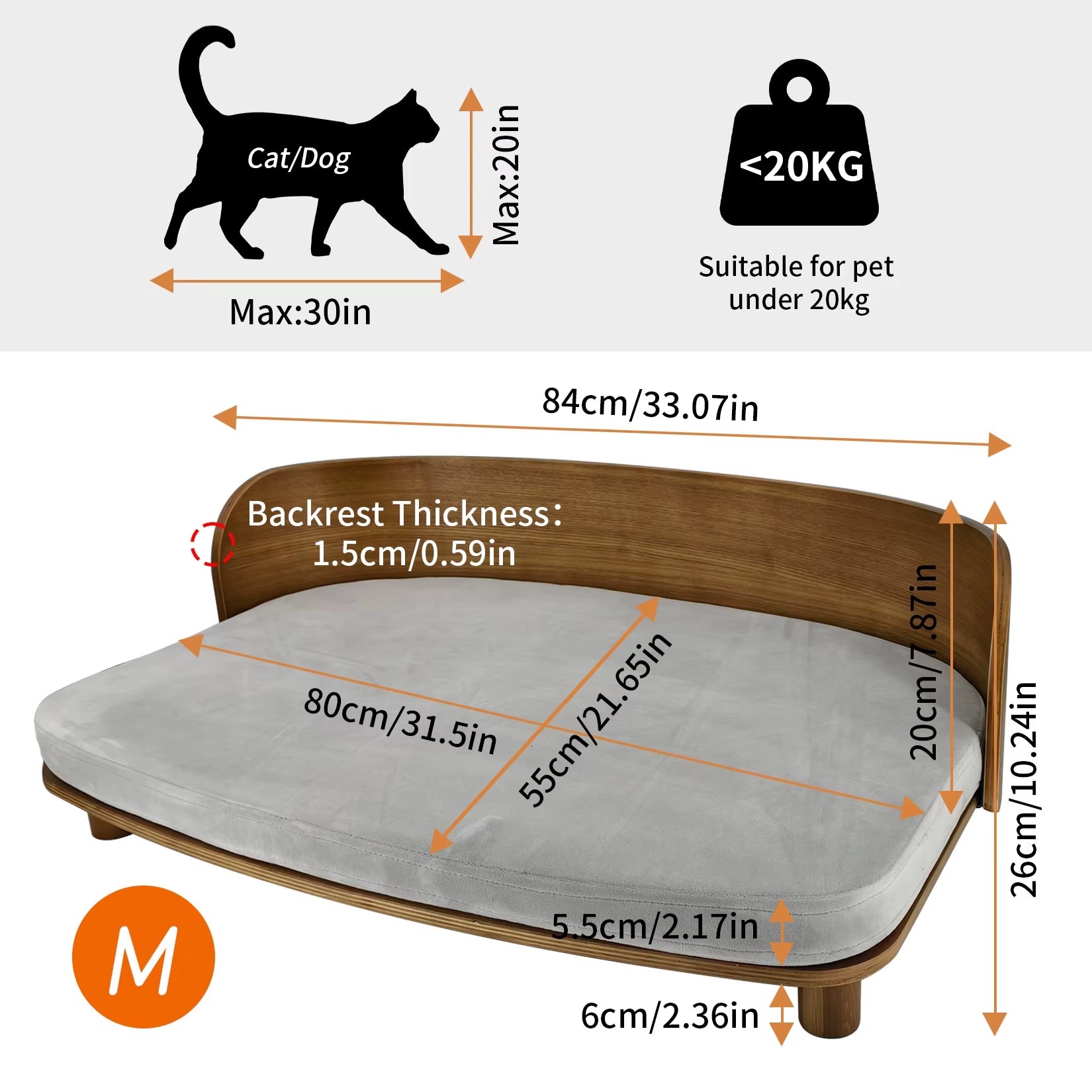 S/M Elevated Wooden Indoor Cat Couch Bed