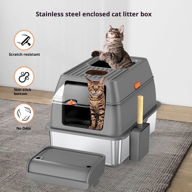 Large Anti-odor Fully Enclosed Stainless Steel Litter Box