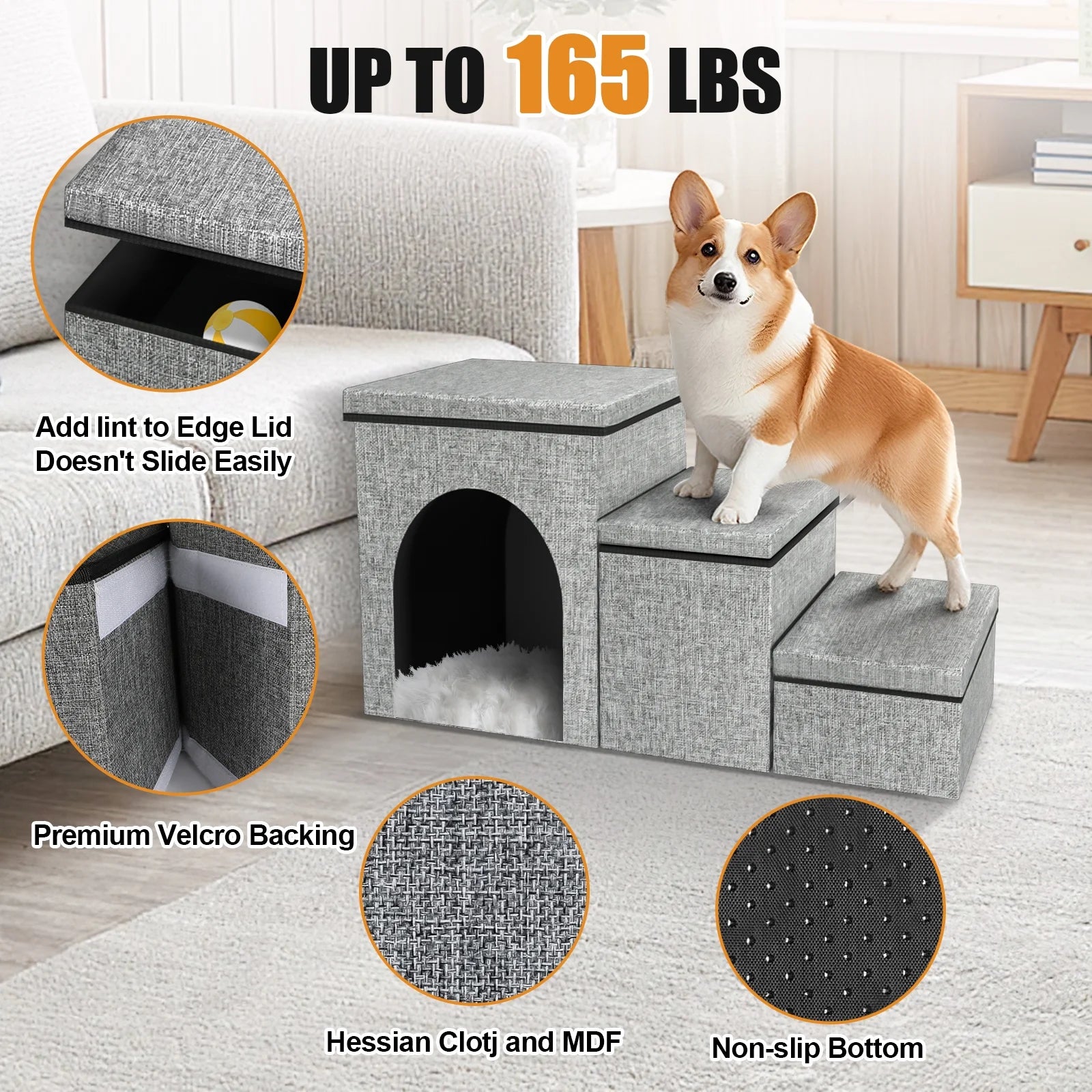 3-Step Pet Stairs with Storage Boxes