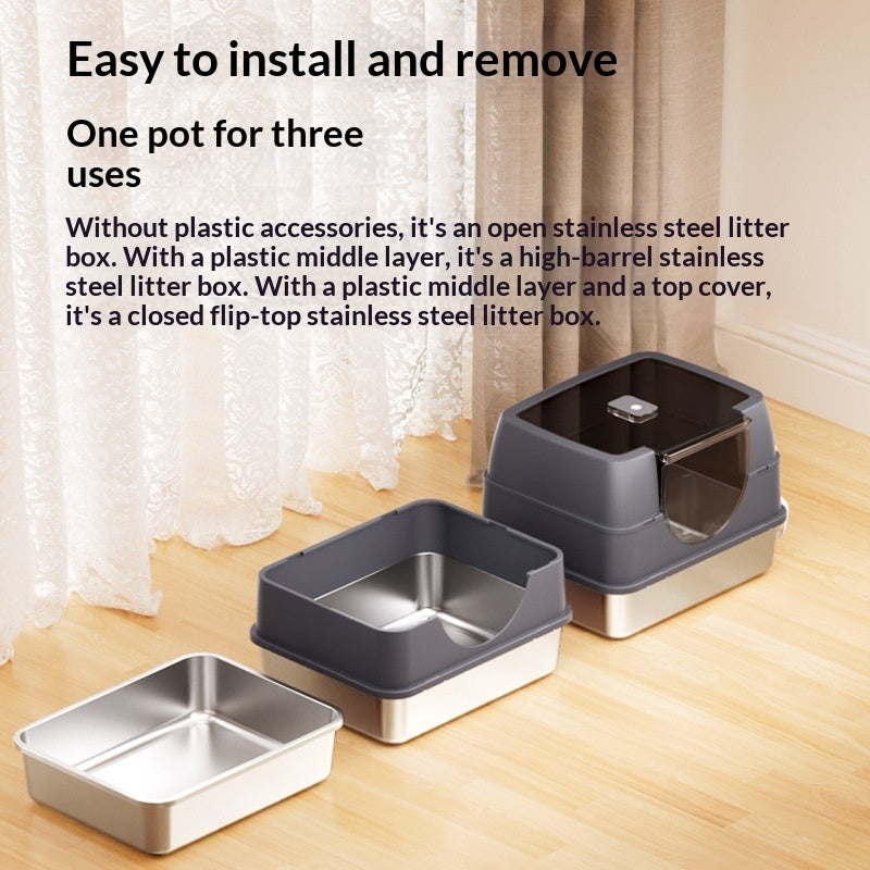 Odor-Proof Fully Or Partially Enclosed Cat Litter Box With Splash Guard