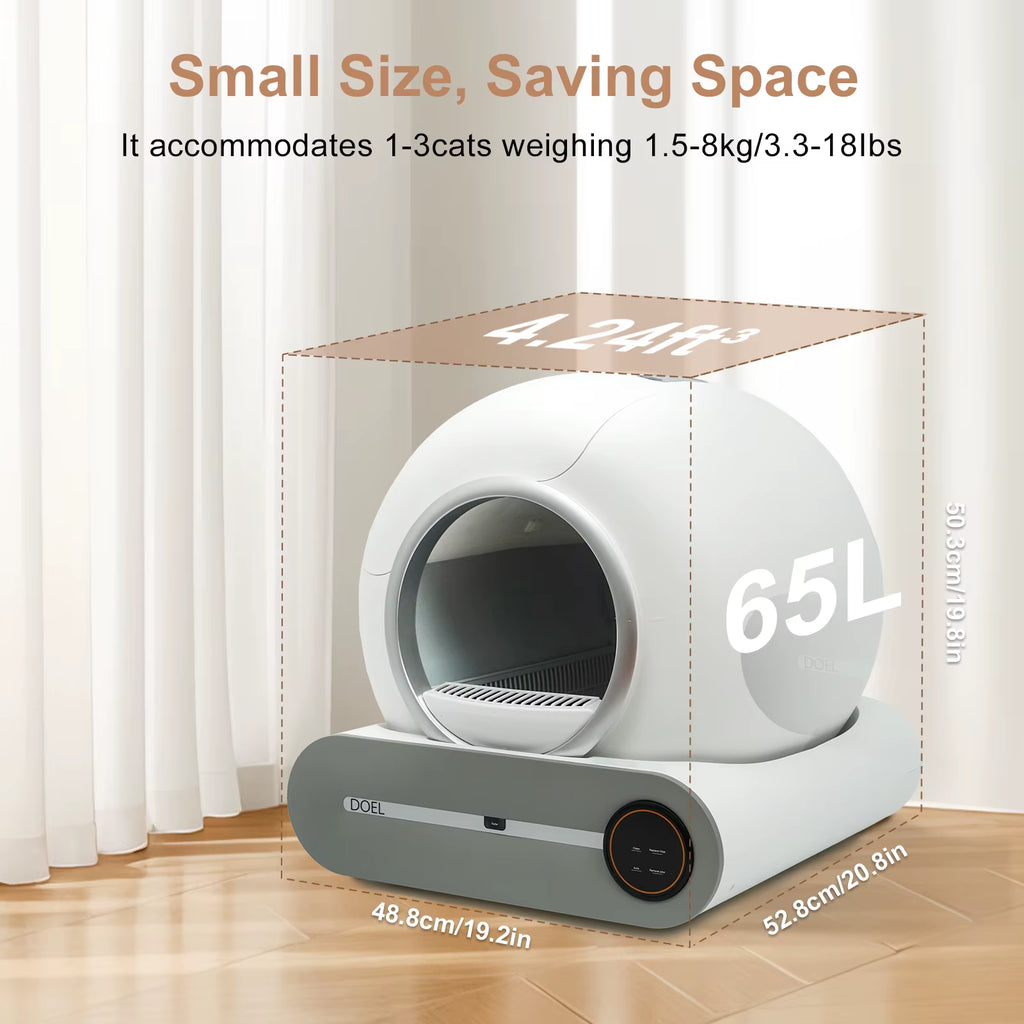 Self Cleaning Cat Litter Box 65L Automatic Cat Litter Box W/ Trash Bag & Litter Mat Smart Cat Toilet App Control 2.4G Wifi