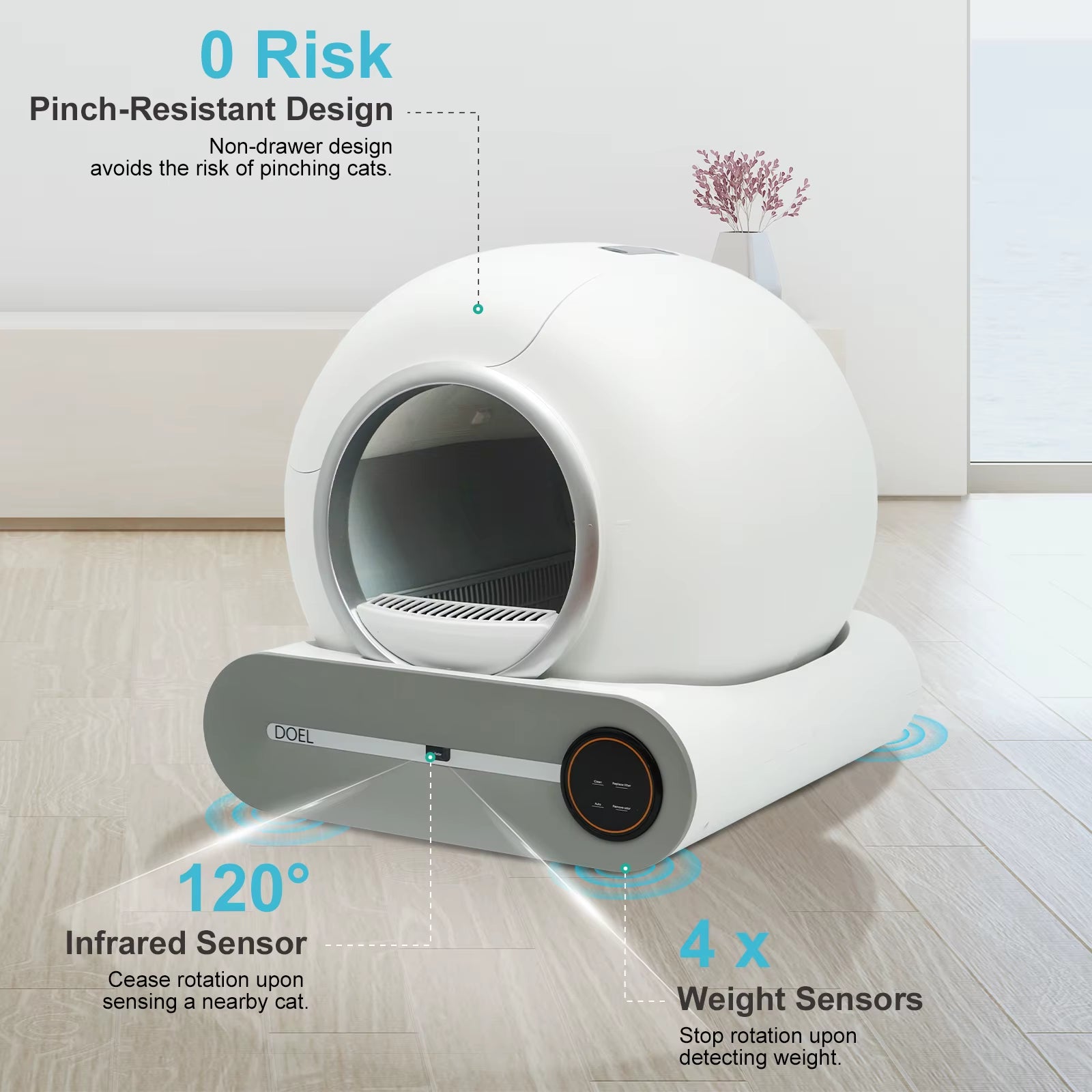Self Cleaning Cat Litter Box 65L Automatic Cat Litter Box W/ Trash Bag & Litter Mat Smart Cat Toilet App Control 2.4G Wifi