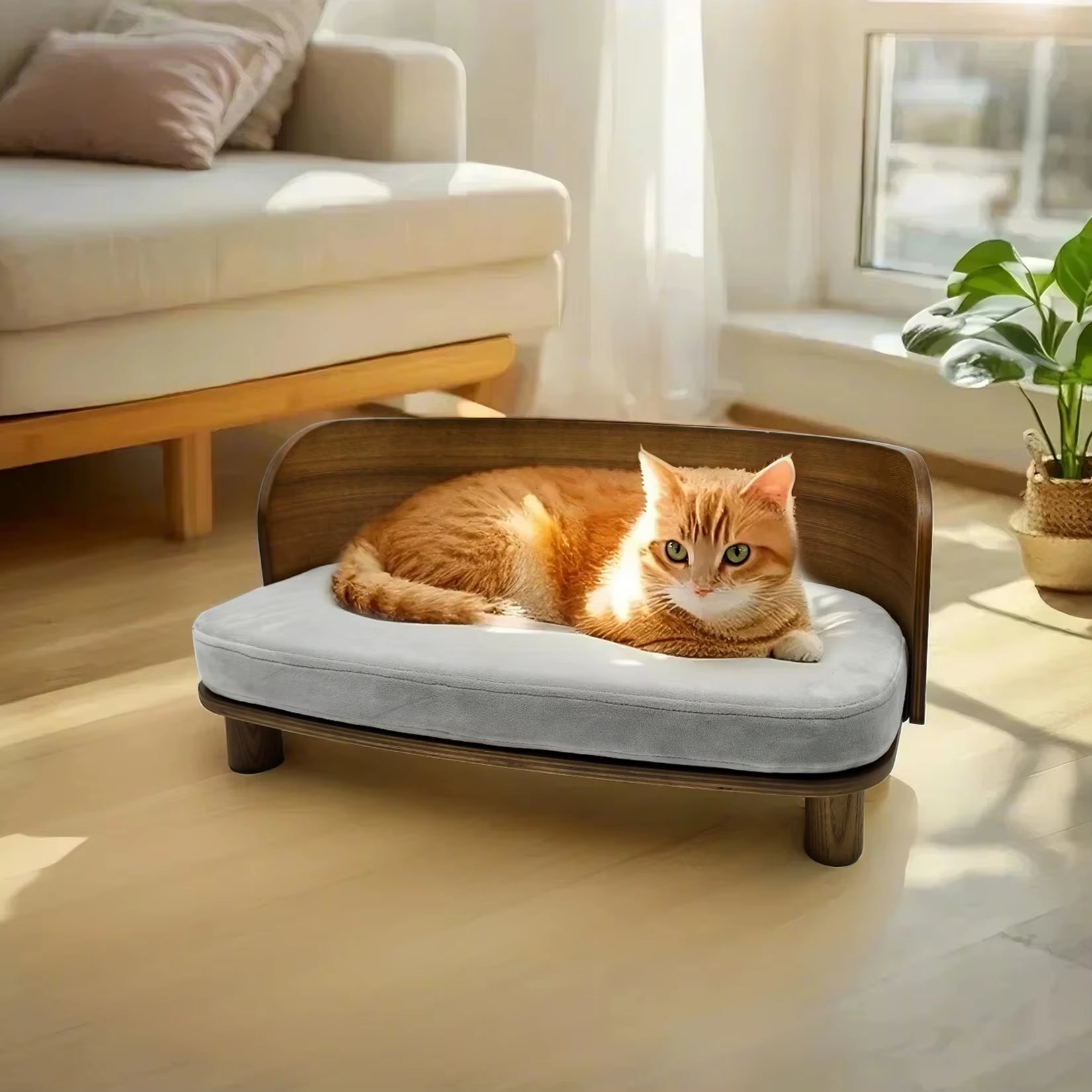 S/M Elevated Wooden Indoor Cat Couch Bed