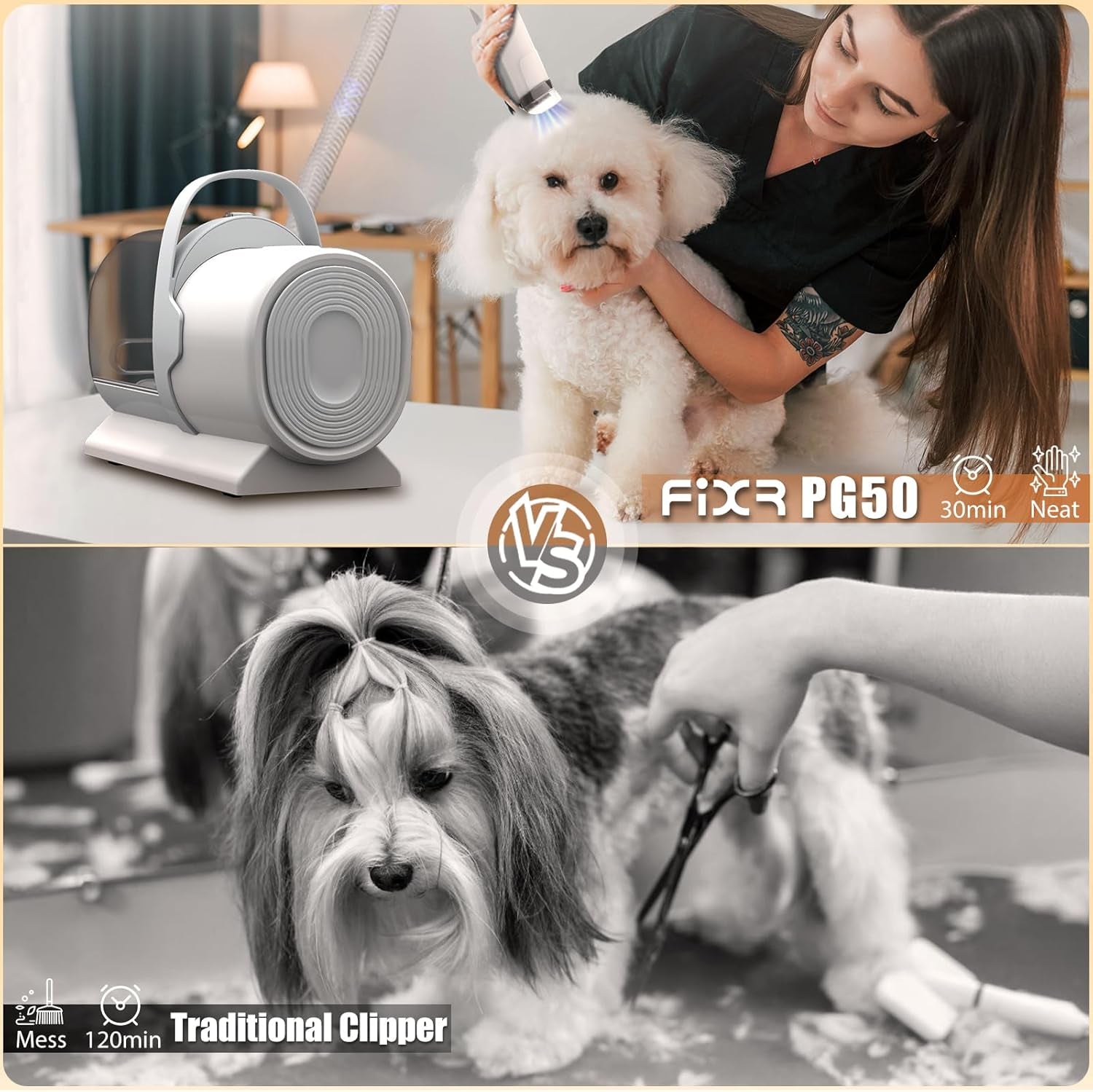 Pet Grooming Vacuum Kit with Dog Clippers