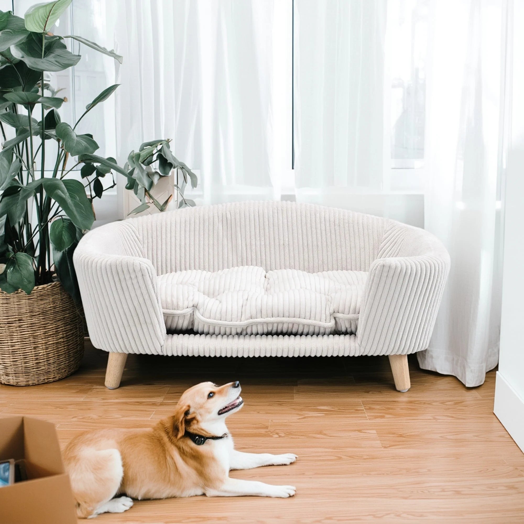 30" Wide Pet Sofa for Medium Dogs with Removable Mattress